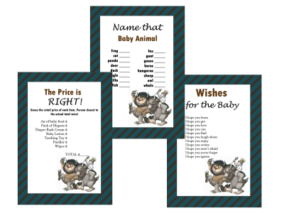 Where the Wild Things are Baby Shower Games Set of three
