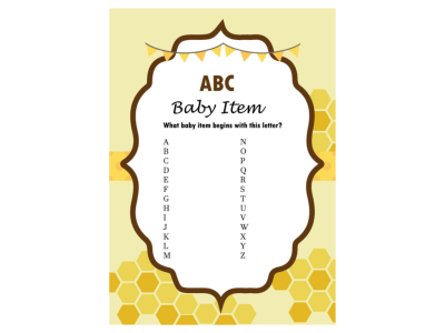 abc_game_Bee Theme, Gender Reveal, what will it bee, Mommy to Bee Baby Shower Game, Baby shower Activities, Game Prize, Unique Baby Shower, hbee1