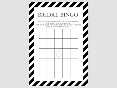 bridal gift bingo game, Modern Black and White Stripes Bridal Shower Games Package Set, Unique Bridal Shower Games, White background game, Wedding Shower Games