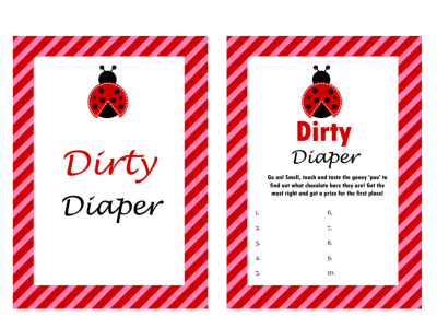 dirty diaper sweet mess, Ladybug Theme Baby Shower Games