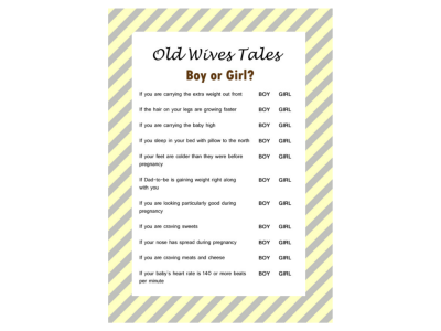 The Old Wives Tale Gender Reveal Baby Shower Game, Baby Gender Guess, Gender Reveal Games, Printable Baby Shower Game, ely01