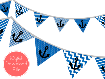 pennant Blue Watercolor Nautical Banner, Ahoy Pennant, Garland, Printable Banner, Baby Shower Banner, Birthday Party, Bridal Shower, Wedding banner
