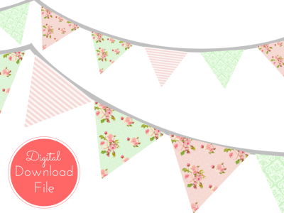 pennant, Pink Mint Shabby Chic Banner, Bunting, Pennant, Garland, Printable Banner, Baby Shower Banner, Birthday Party, Bridal Shower, Wedding banner