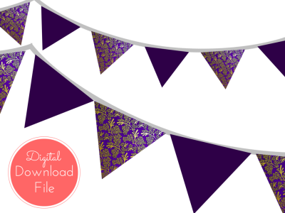 pennant Purple Damask Banner, Bunting, Pennant, Garland, Printable Banner, Baby Shower Banner, Birthday Party, Bridal Shower, Wedding banner
