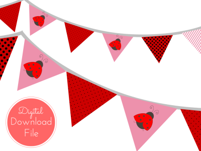 pennant Red Pink Ladybug Banner, Bunting, Pennant, Garland, Printable Banner, Baby Shower Banner, Birthday Party, Bridal Shower, Little Lady banner