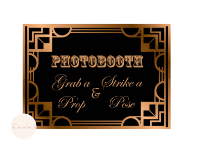 photobooth, Wedding Signs, Wedding Decoration Signs, Art Deco, Gold, Roaring Twenties, Printable Wedding Signs, Bridal Signs