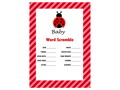 scramble, Ladybug Theme Baby Shower Games