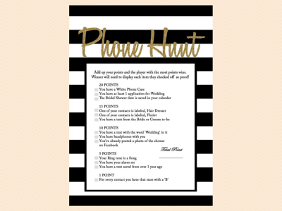 whats in your phone, black_and_white_stripes_wedding_tradition_bridal_shower_game_printable_why_do_we_do_that