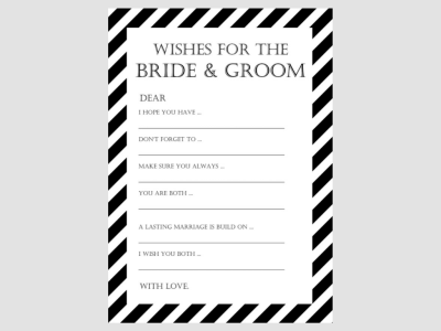 wishes for bride and groom card, Modern Black and White Stripes Bridal Shower Games Package Set, Unique Bridal Shower Games, White background game, Wedding Shower Games