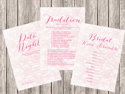 Pink Lace Shabby Chic Bridal Shower Game Printables, Bachelorette, Wedding Shower BS51
