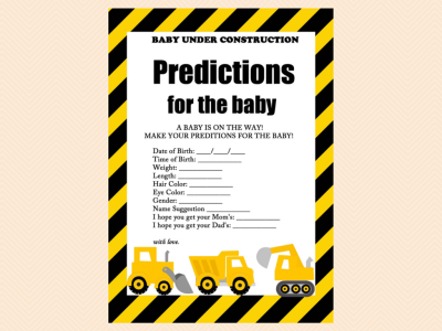 predictions for baby, construction baby shower game printables, instant download
