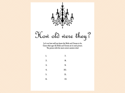 how old were they, how many kisses, date night, bingo, apron game, advice cards, Bridal Shower Games Printable, Game Pack, Prize Games, Chandelier Bridal Shower Game Printables, Bachelorette, Wedding Shower Games