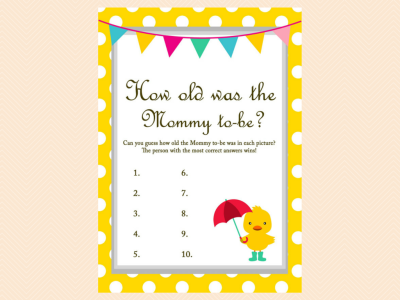 Duck Theme Baby Shower Game Pack, Neutral, duck theme, Whimsical Duck Baby Shower Games Printables, yellow polka dots TLC30