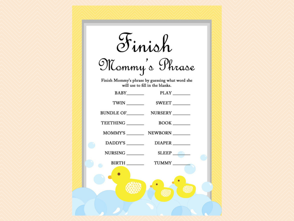 Yellow Rubber Duck Baby shower Games - Magical Printable