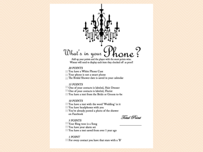 what's in your phone, tradition, why do we do that, recipe cards, meaning of rose, how old were they, how many kisses, date night, bingo, apron game, advice cards, Bridal Shower Games Printable, Game Pack, Prize Games, Chandelier Bridal Shower Game Printables, Bachelorette, Wedding Shower Games