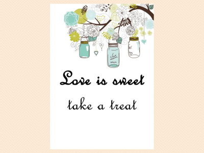 love is sweet take a treat, favor sign, Mason Jars Bridal Shower Game printables, Unique Rustic Bridal Shower Games, Wedding Shower