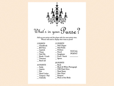purse game, what's in your phone, tradition, why do we do that, recipe cards, meaning of rose, how old were they, how many kisses, date night, bingo, apron game, advice cards, Bridal Shower Games Printable, Game Pack, Prize Games, Chandelier Bridal Shower Game Printables, Bachelorette, Wedding Shower Games