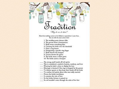 tradition, why do we do that, Mason Jars Bridal Shower Game printables, Unique Rustic Bridal Shower Games, Wedding Shower