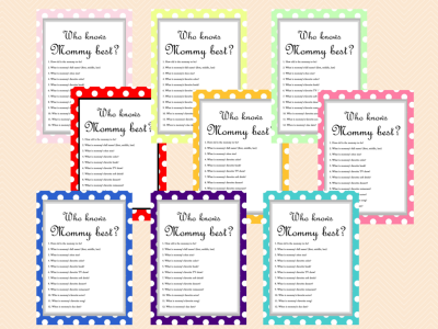 Turquoise Polka Dots Baby Shower Game, Who knows Mom best, Who knows mommy Best, How well do you know mommy, Baby Shower Games TLC29