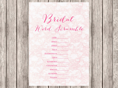 Pink Lace Shabby Chic Bridal Shower Game Printables, Bachelorette, Wedding Shower BS51