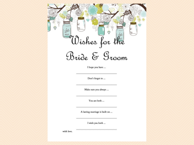 wishes for the bride and groom, Mason Jars Bridal Shower Game printables, Unique Rustic Bridal Shower Games, Wedding Shower
