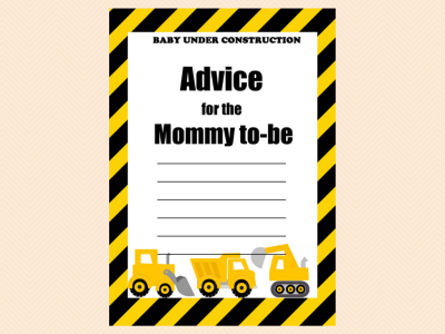 advice cards for mommy to be, construction baby shower game printables, instant download