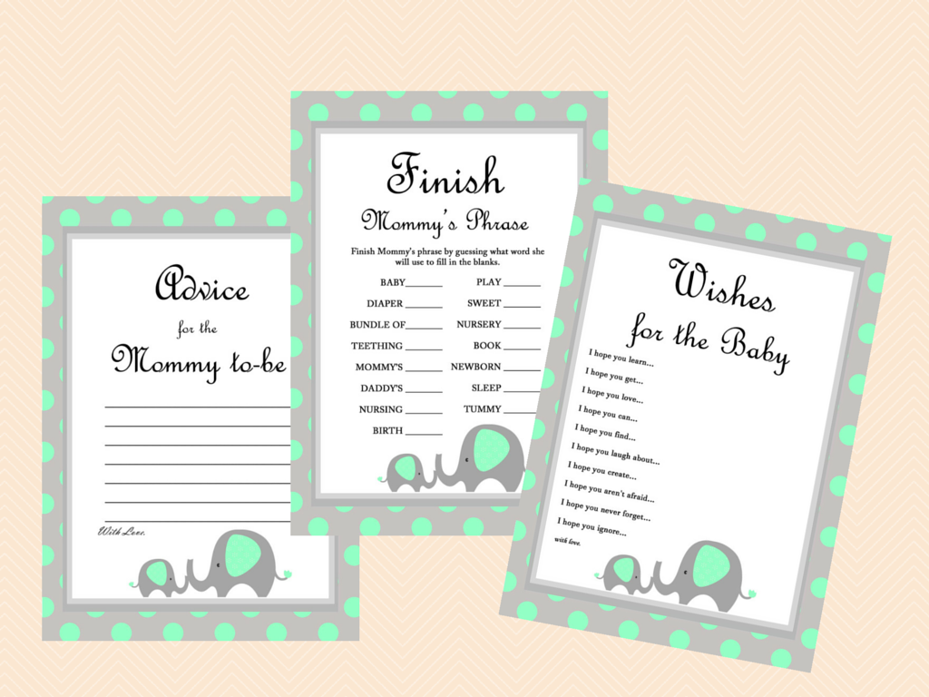 Green Elephant Baby shower Games - Magical Printable