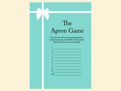 apron game, advice for bride card, tiffany blue, tiffany bridal shower games, breakfast at tiffanys bridal shower, tiffany blue bridal shower game pack, printable