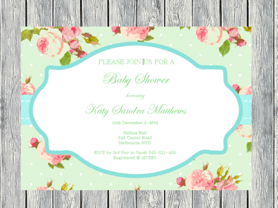 Editable Baby Shower Invitations, Editable Bridal Shower Invitations, Editable Birthday Invitation, Mint Shabby Chic, floral