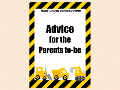 advice cards for parents to be, construction baby shower game printables, instant download