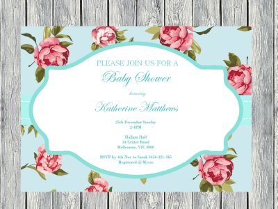 Editable Baby Shower Invitations, Editable Bridal Shower Invitations, Editable Birthday Invitation, Mint Shabby Chic, floral