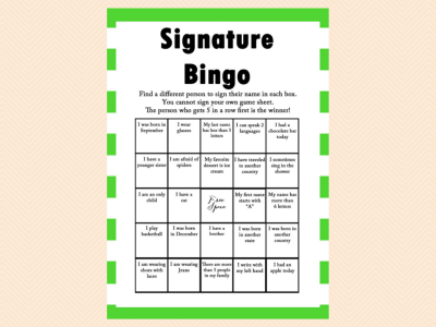 Bingo, Birthday bingo, Unique Bingo, Signature bingo, Birthday Party Game, Birthday Games, Baby shower Games, Bridal Shower Games PT01