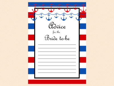 advice for bride to be cards, Nautical Bridal Shower Game Printable Packages, Nautical Bridal Shower Games, Beach, Red and Navy Modern Bridal Shower Games Printables, Bachelorette, Wedding Shower Games BS37