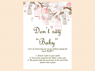 Bird Cage Baby Shower Games Printable, Floral, Pink Baby Shower Games, Pink baby girl baby shower game printables, what's in your purse, phone game, wishes for baby, diaper raffle pink, don't say baby sign, books for baby inssert, nursery