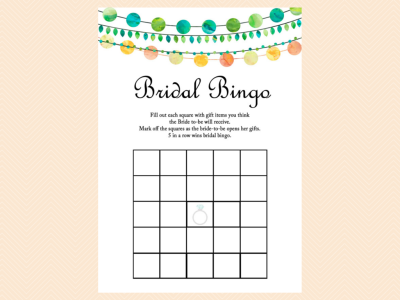 apron game, advice cards, bingo, date night, kisses, purse game, phone game, wishes, movie quotes, tradition, why do we that, Emerald Bridal Shower Game Printables, Green, Yellow, Orange Colors, Wedding Strings, Bachelorette, Wedding Shower Games BS45