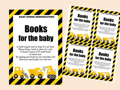 books for the baby cards, diaper raffle card and sign, construction baby shower game printables, instant download
