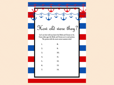 how old were they Nautical Bridal Shower Game Printable Packages, Nautical Bridal Shower Games, Beach, Red and Navy Modern Bridal Shower Games Printables, Bachelorette, Wedding Shower Games BS37