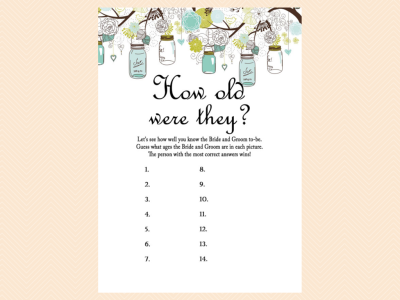 how old were they, Mason Jars Bridal Shower Game printables, Unique Rustic Bridal Shower Games, Wedding Shower