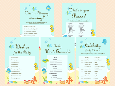 Beach, Sea, Under the Sea Baby Shower Game Printables, Beach Baby Shower Game Pack, Instant Download, Sea Animals TLC19
