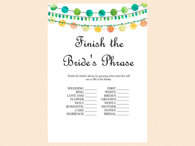Finish the Bride's Phrase, What will The Bride say, Emerald Bridal Shower Game Printables, Bachelorette, Wedding Shower Games BS45