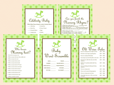 Green Baby Shower Games, gender neutral baby shower games, gender Reveal, rocking horse Baby Shower Games Printables, lime Baby Shower TLC27