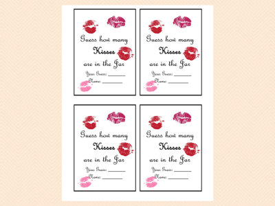 How many Kisses Sign, Guess how many Kisses there are in a jar, Kisses, Fun Bridal Shower Game printable, Baby Shower Games