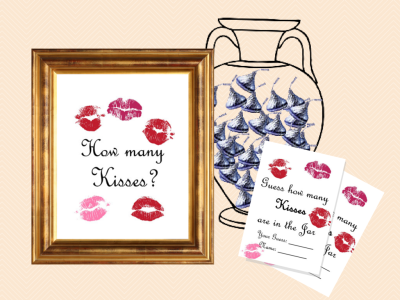How many Kisses Sign, Guess how many Kisses there are in a jar, Kisses, Fun Bridal Shower Game printable, Baby Shower Games BS44