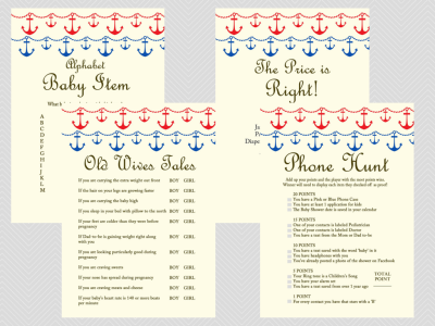 Nautical, Beach Baby Shower Games Printables, Instant download, Anchor, Sea Theme, Blue Red, Unique Baby Shower Games TLC13
