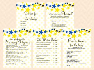 Twinkle Twinkle Baby Shower Game Printables Package, Neutral, Little Stars Games, Lullaby Baby Shower, Blue and Yellow, TLC14