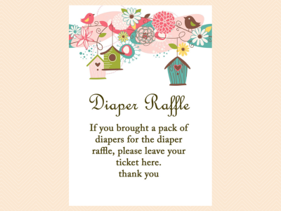 Diaper Raffle Ticket, Diaper Raffle Card, Diaper Raffle Printable, Diaper Raffle Sign, Diaper Raffle Insert, Bird Baby Shower Cards TLC17