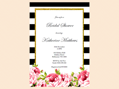 Editable Baby Shower Invitations, Editable Bridal Shower Invitations, Editable Birthday Invitation, black and white, chic, floral BS10 TLC04