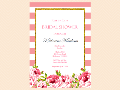 Editable Baby Shower Invitations, Editable Bridal Shower Invitations, Editable Birthday Invitation, Pink white Stripes, chic, floral BS10