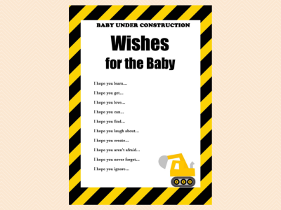 wishes for baby card, construction baby shower game printables, instant download, baby under construction