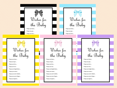 Wishes for the Baby Card, Baby Boy, Blue Baby Shower Wishes Card Printables, Ribbon Bow, Instant download, Baby Shower Activities TLC14